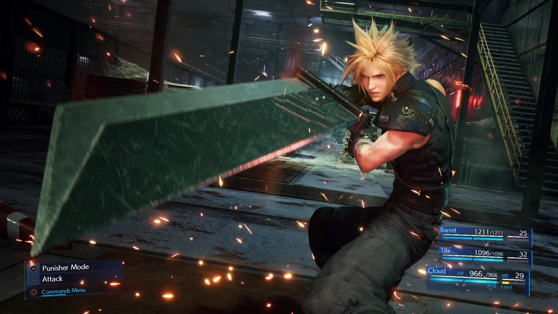 Captura Final Fantasy VII Remake – Cloud Levanta Su Espada En Medio De Un Combate Iluminado