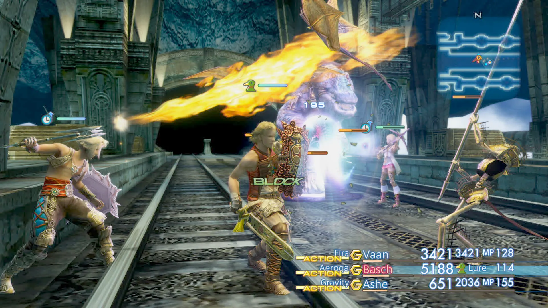 Captura Final Fantasy XII The Zodiac Age Escena De Combate En Tunel Con Explosiones De Energia
