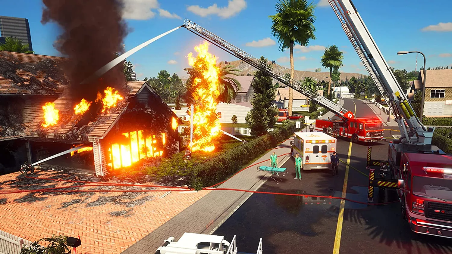 Captura Firefighters The Simulation Un Vecindario En Llamas Es Atendido Por Vehiculos De Emergencia