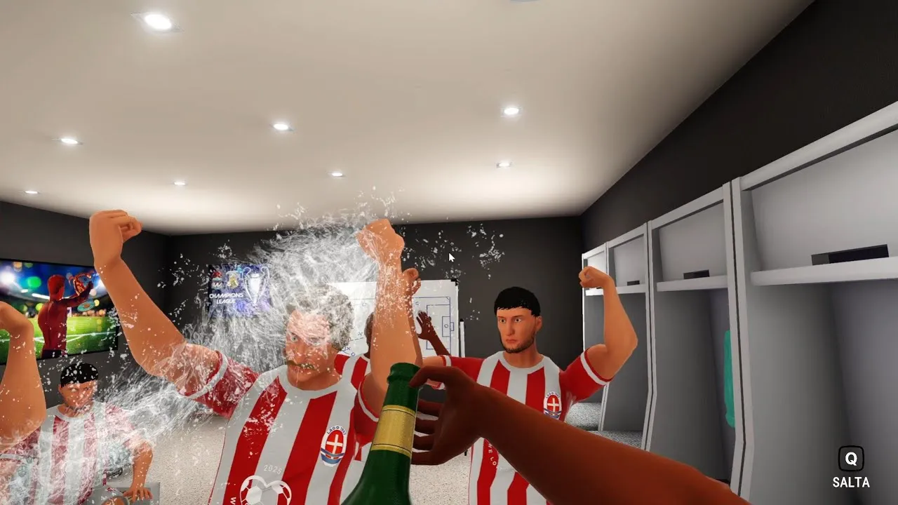 Captura Football Life Simulator Jugadores Celebran Con Champan En Vestuario Tras Victoria
