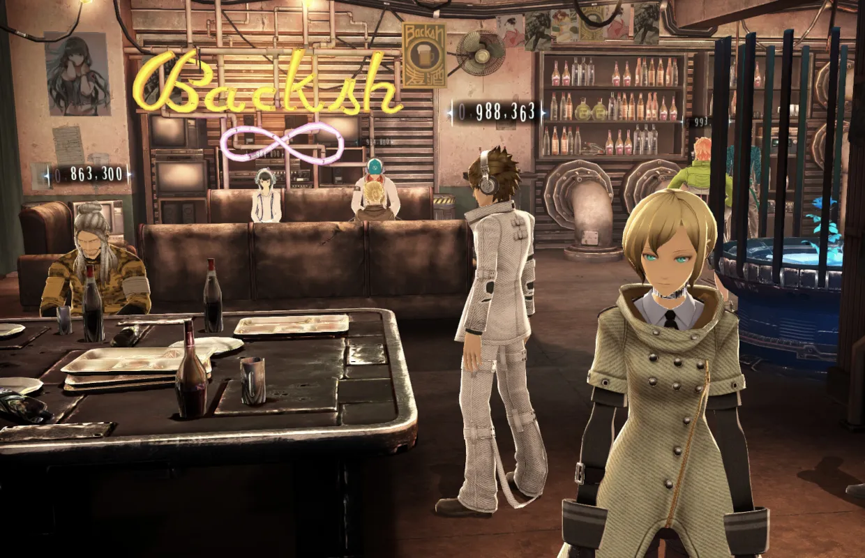 Captura Freedom Wars Remastered – Escena En Cafeteria Con Personajes Conversando En Ambiente Calido