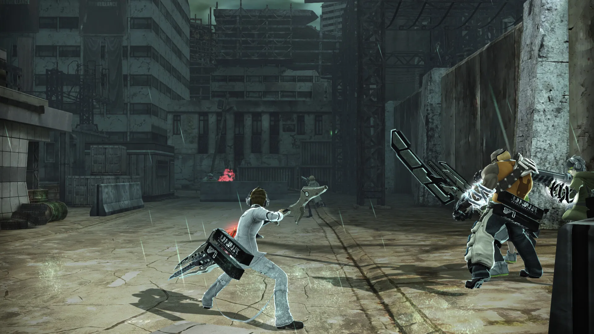 Captura Freedom Wars Remastered – Pelea Con Armas En Callejon Entre Dos Personajes