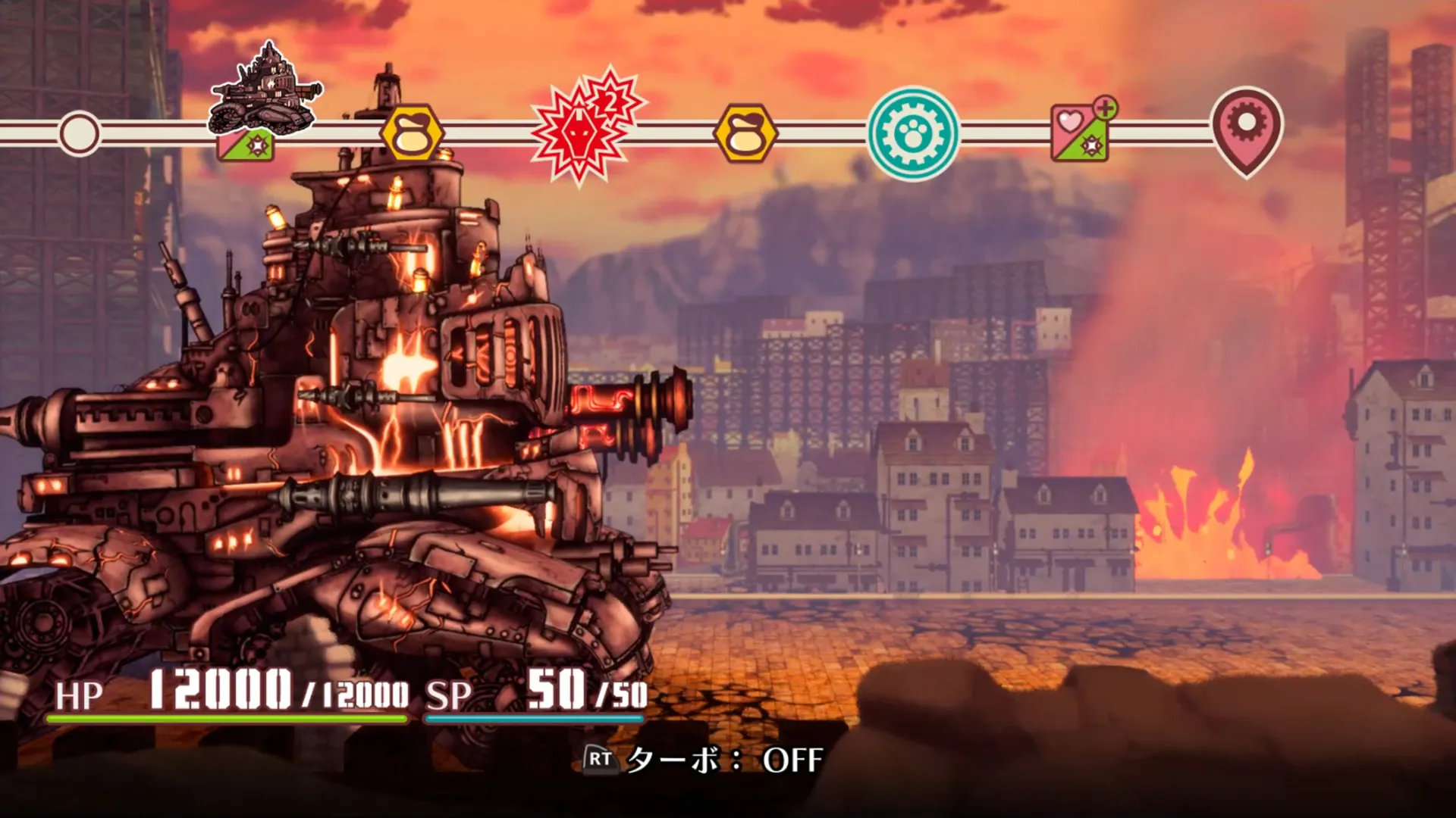 Captura Fuga Melodies Of Steel 3 Ruta Del Tanque Desplegada Sobre Fondo De Ciudad En Llamas