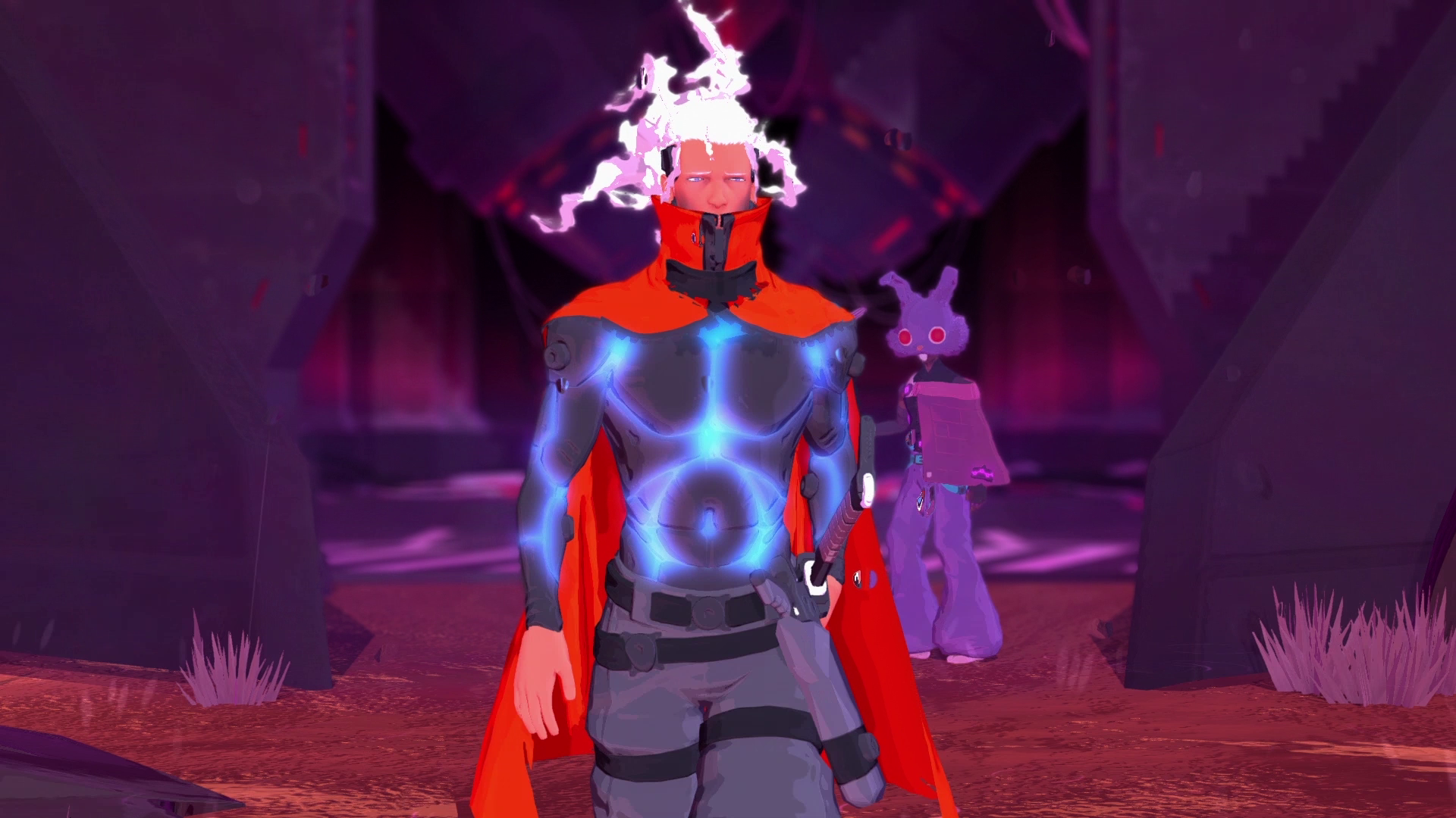 Captura Furi Primer Plano Del Protagonista Iluminado En Tunel Purpura