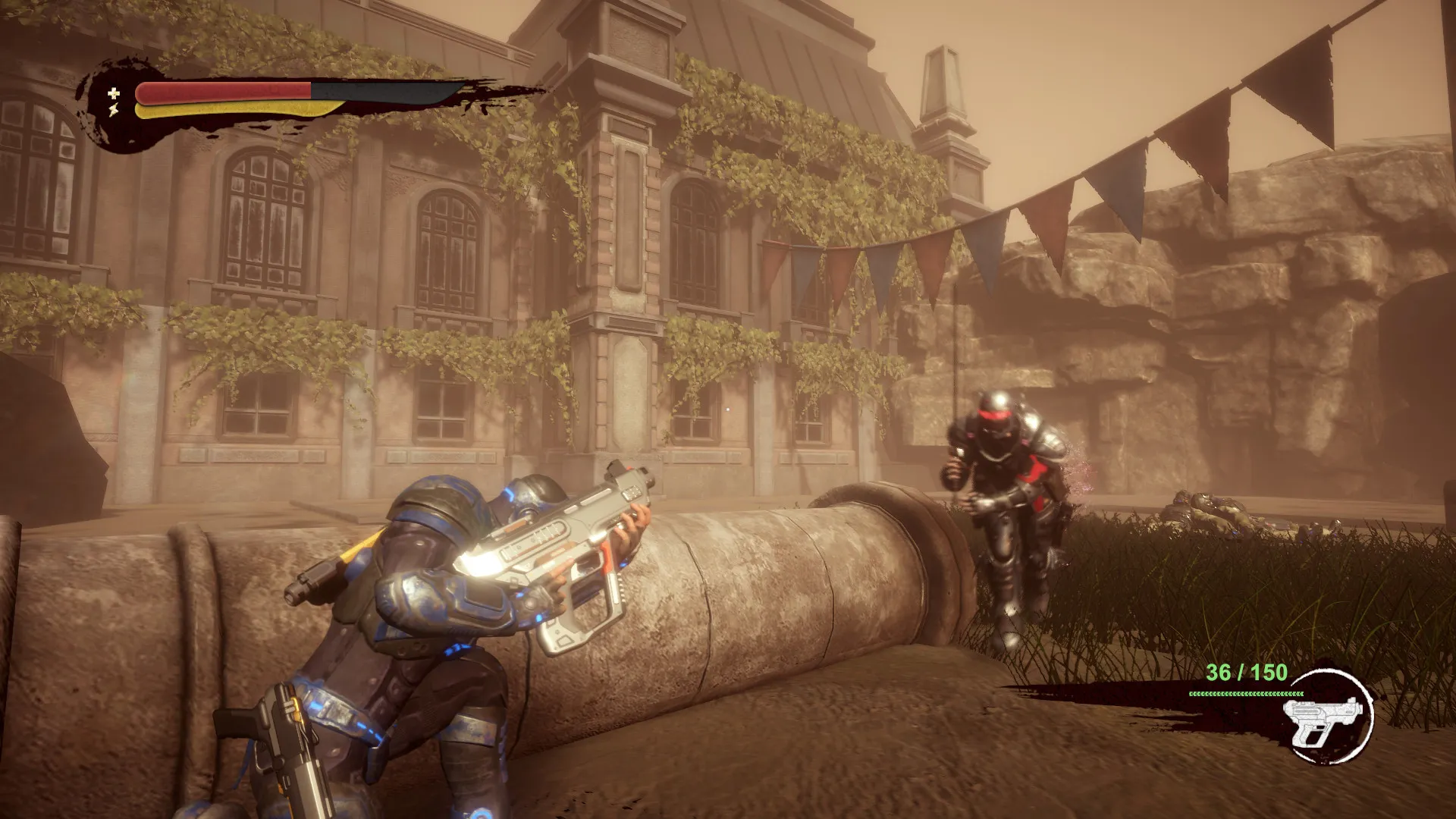 Captura Gene Rain Dos Soldados Intercambian Disparos En Un Entorno Urbano Con Arquitectura Clasica