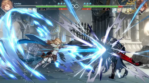 Captura Granblue Fantasy Versus Rising Deluxe Edition – Impacto De Rayos Azules Entre Dos Personajes