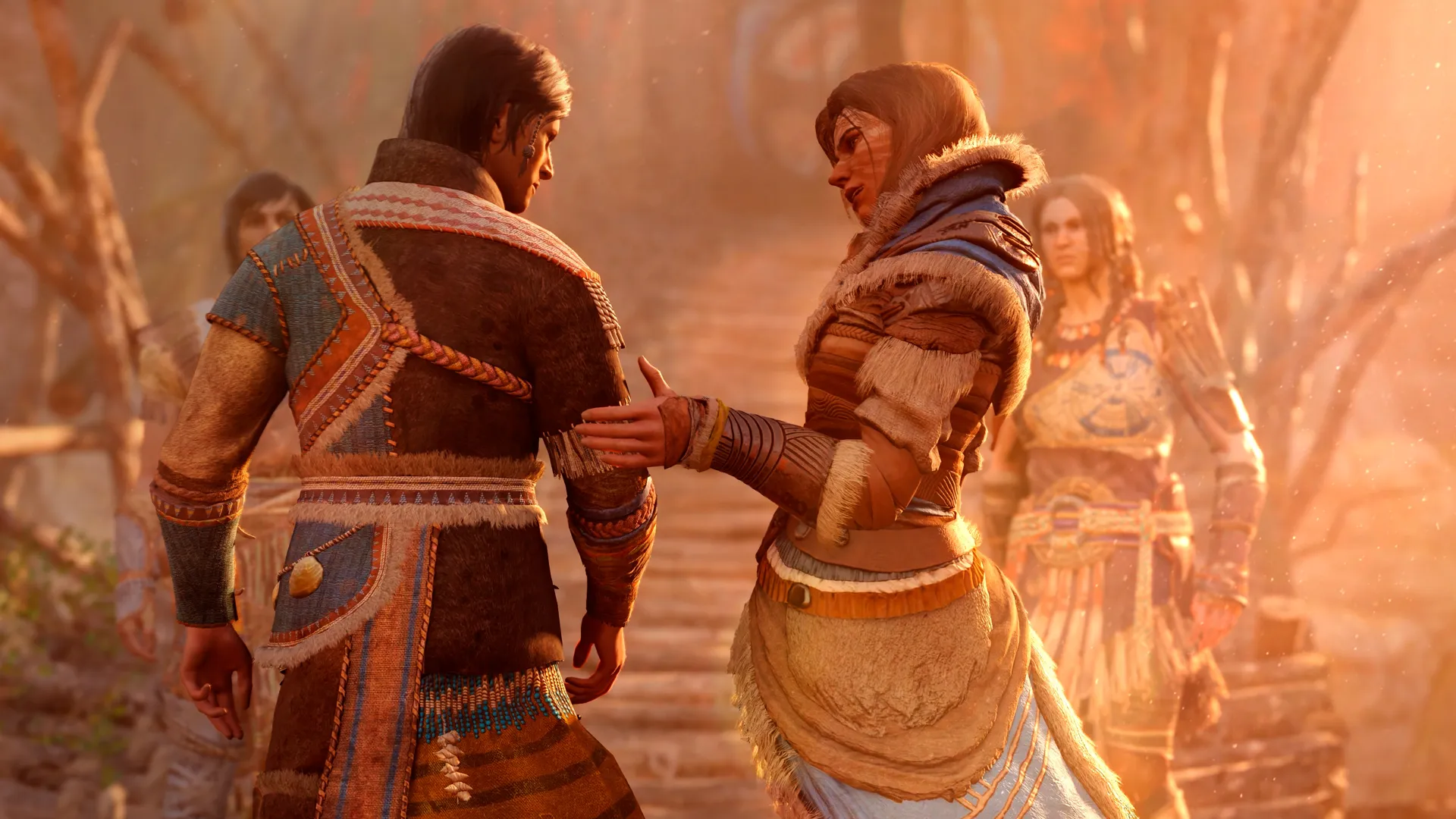 Captura GreedFall II The Dying World Dos Personajes Conversan Mientras El Sol Ilumina La Escena