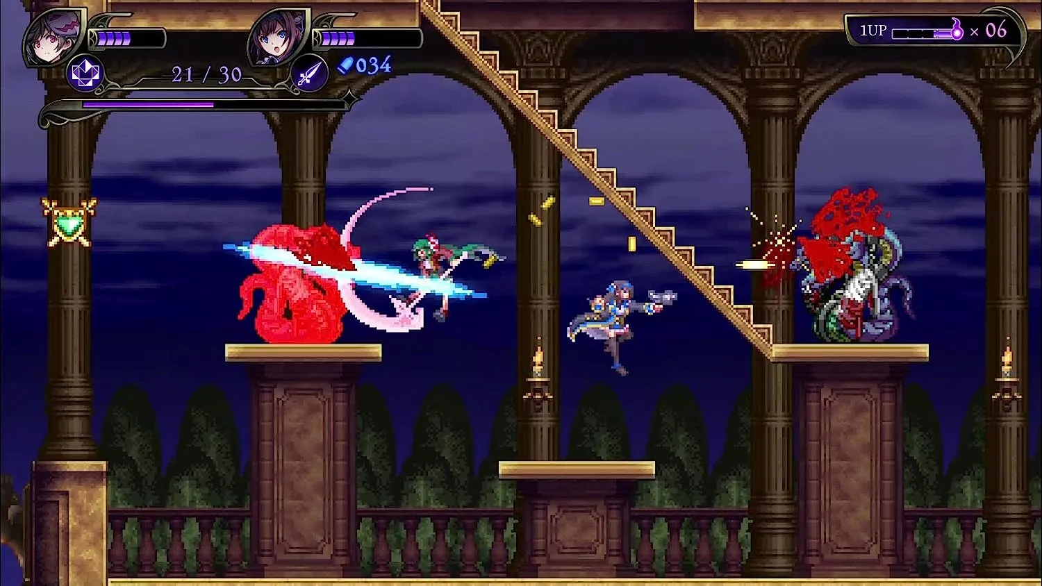 Captura Grim Guardians Demon Purge Enfrentamiento En Columnas Goticas Con Multiples Enemigos Y Proyectiles