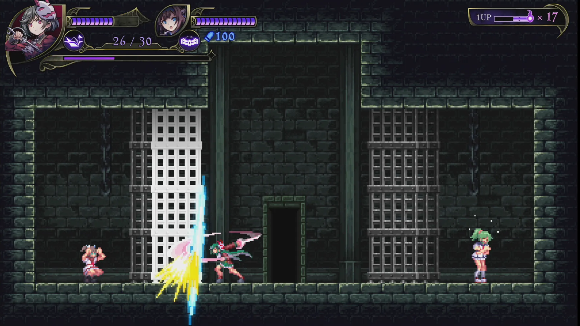 Captura Grim Guardians Demon Purge Personaje Disparando Magia En Un Pasillo Con Barrotes Metalicos