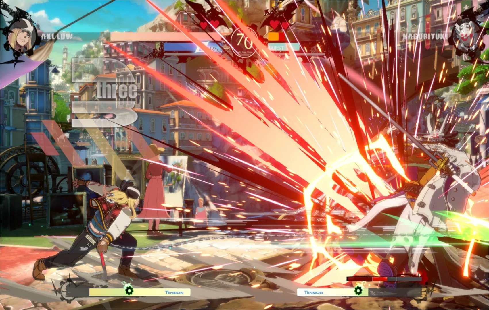 Captura Guilty Gear Strive – Ataque Explosivo Con Efectos Visuales Brillantes En Un Duelo