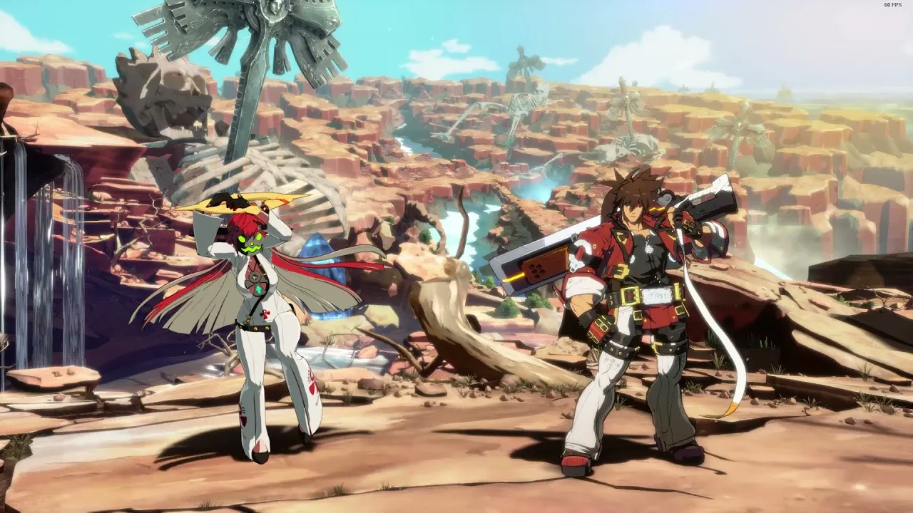 Captura Guilty Gear Strive – Pelea Entre Dos Luchadores En Un Escenario Rocoso