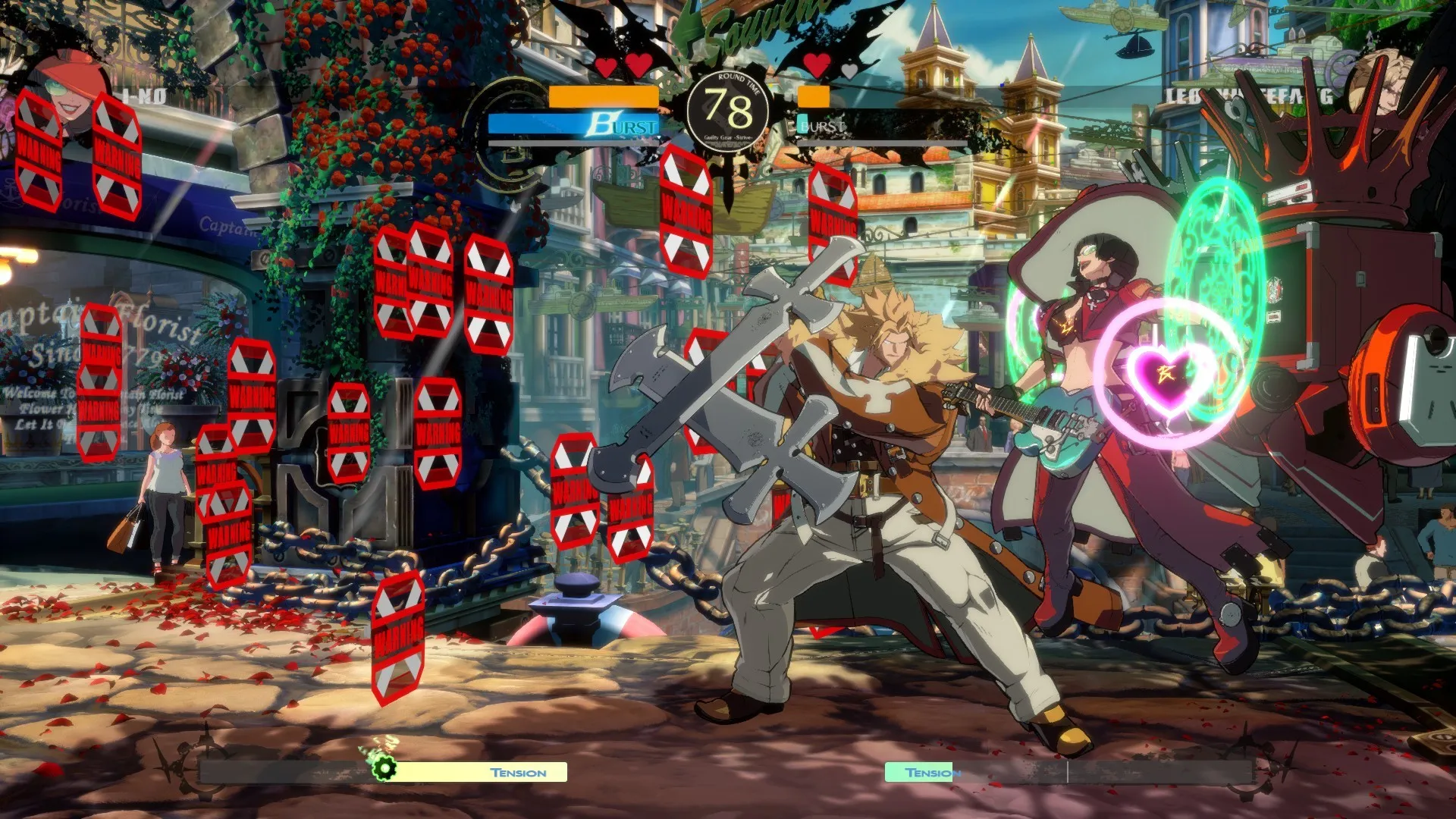 Captura Guilty Gear Strive – Personaje Ataca Con Simbolos Magicos Sobre Escenario Urbano