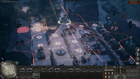 Captura Headquarters World War II – Terreno Con Vehiculos Barricadas Y Lineas Tacticas De Combate