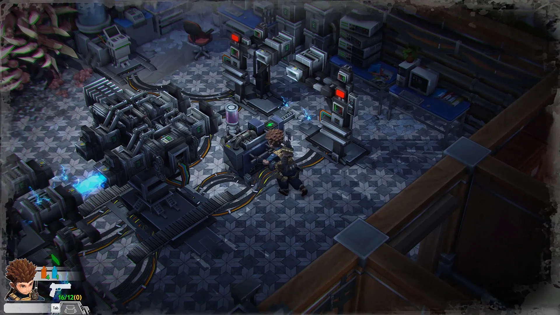 Captura Heaven Dust II – Angulo Isometrico De Una Sala Industrial Con Enemigos Y Cajas Metalicas