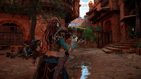 Captura Horizon Zero Dawn Remastered Personaje Recorriendo Una Ciudad Antigua Con Armas A La Espalda