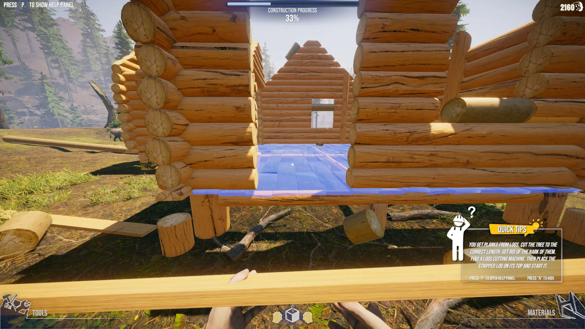 Captura House Builder 2 – Vista Desde El Interior De Una Casa De Troncos En Construccion