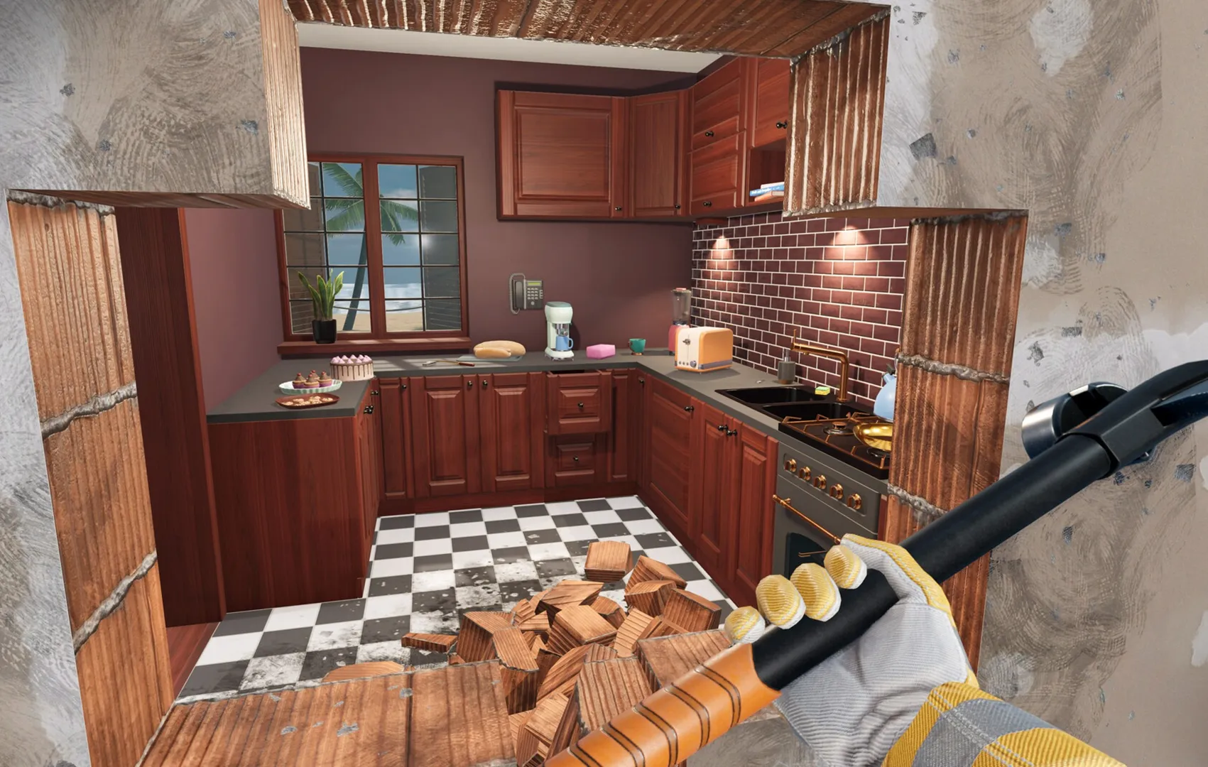 Captura House Flipper – Cocina Moderna Con Martillo En Primer Plano