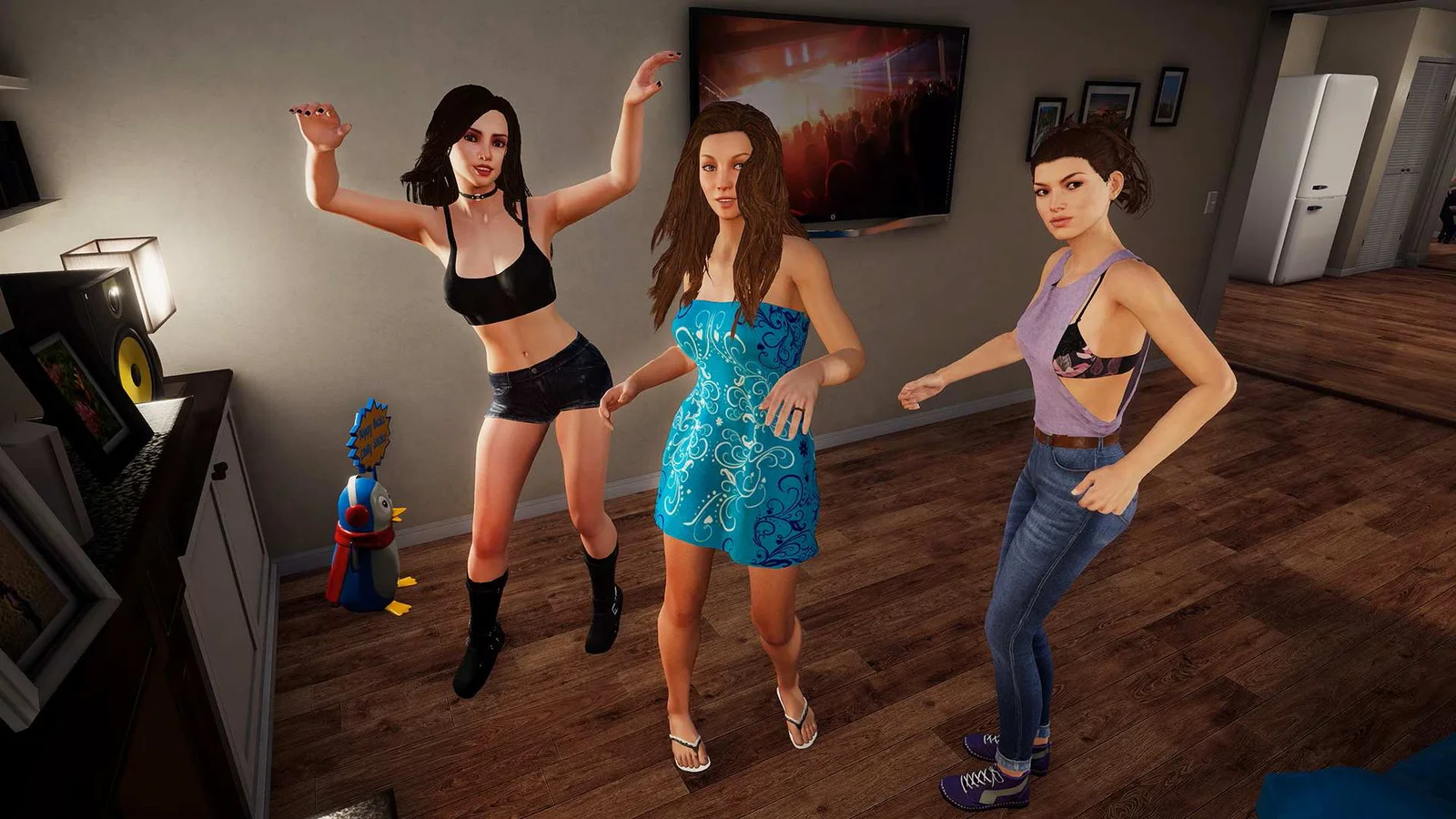 Captura House Party Dos Mujeres Bailando En Una Sala Moderna Con Luz Tenue