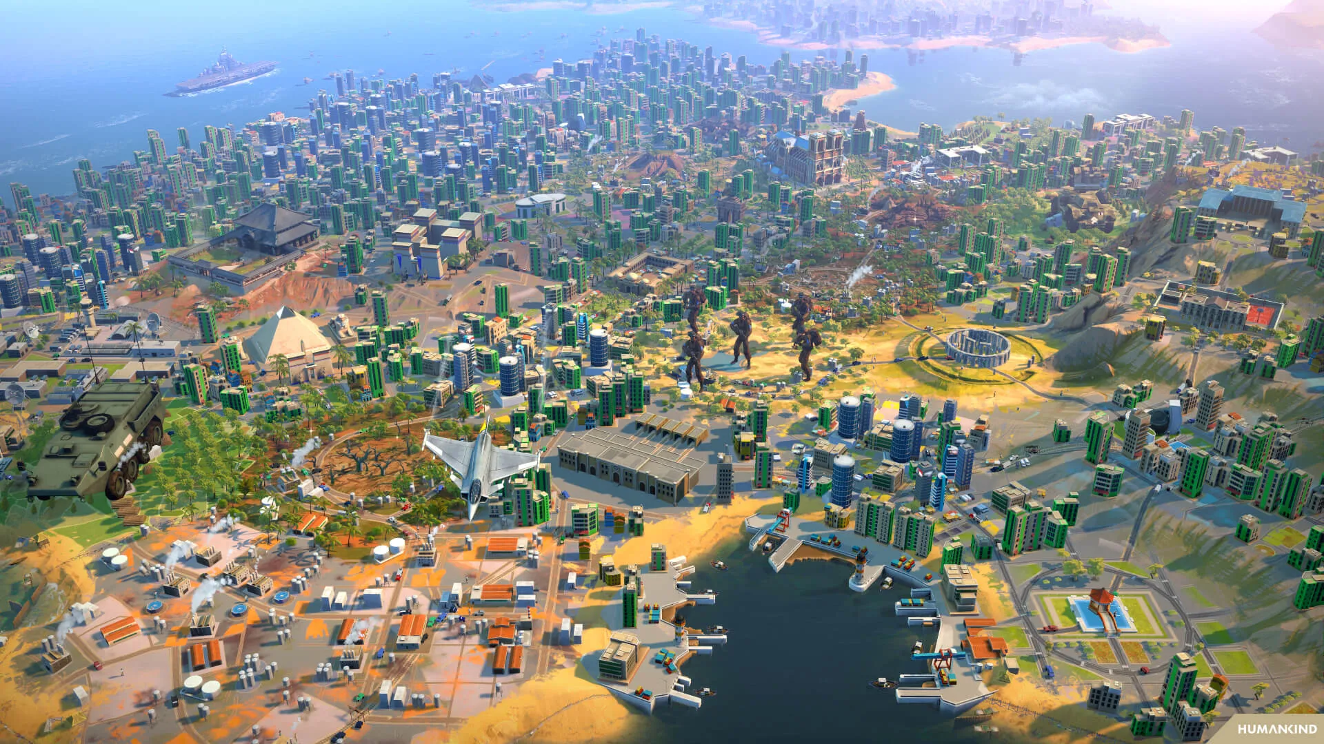 Captura Humankind – Urbanizacion Con Rios Colinas Y Diferentes Estilos Arquitectonicos