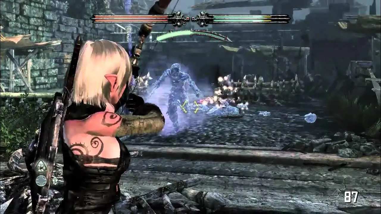 Captura Hunted The Demons Forge La Heroina Ataca Con Magia Violeta En Un Combate En Ruinas