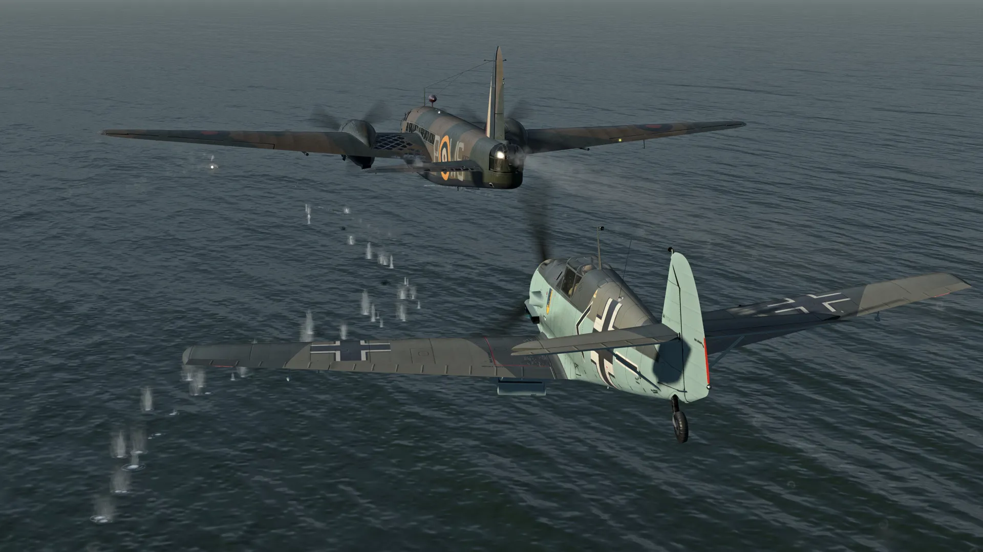 Captura IL 2 Sturmovik Cliffs Of Dover Blitz – Avion Disparando Sobre El Mar A Una Formacion Enemiga