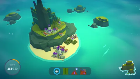 Captura ISLANDERS – Vista De Isla Tropical Con Estructuras Pequenas Y Palmeras