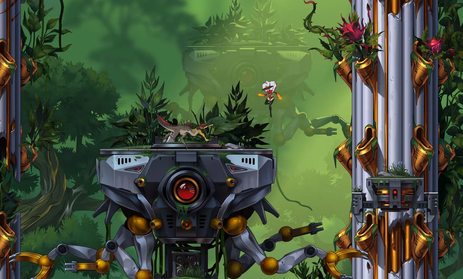 Captura Inayah Life After Gods Robot Con Sensores Enfrentando Personaje En Una Torre Selvatica