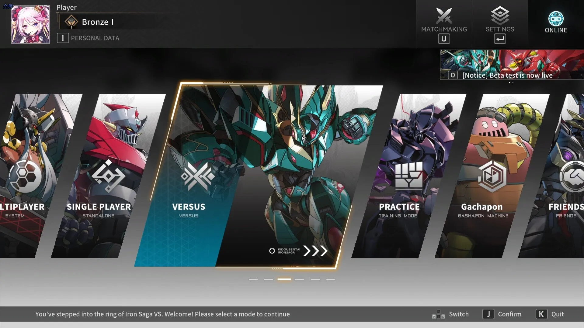 Captura Iron Saga – Menu Del Juego Con Seleccion De Personajes Y Robots