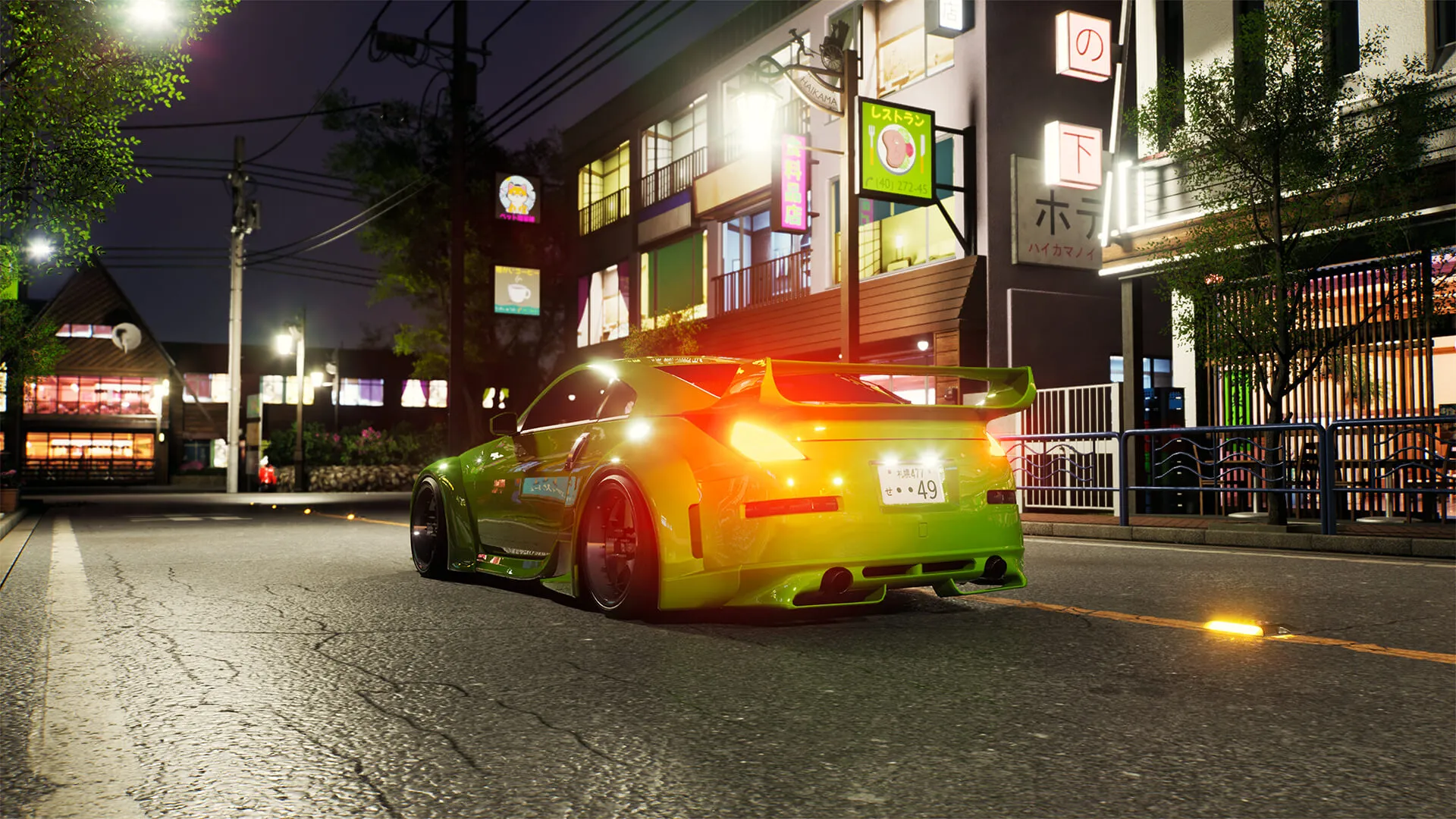 Captura Japanese Drift Master Calle Nocturna Con Luces De Neon Y Auto Verde Brillante