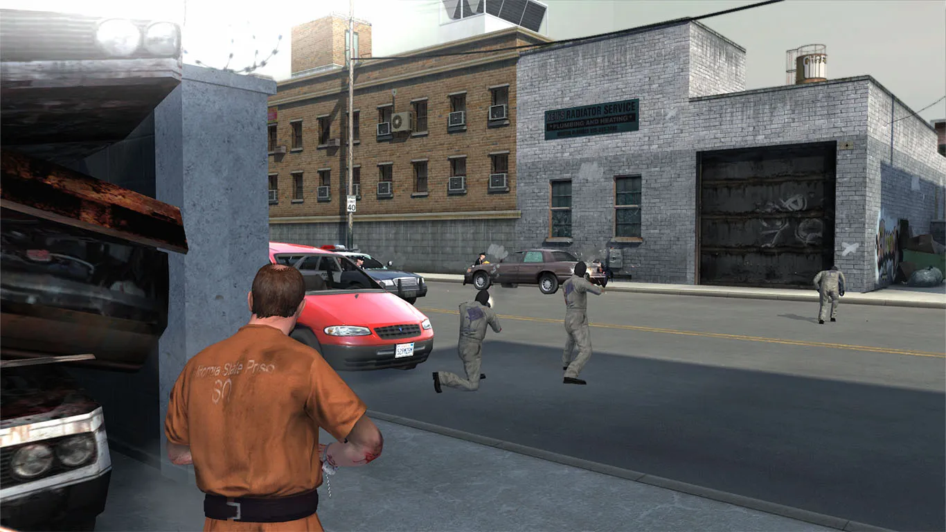 Captura Kane Lynch Dead Men – Jugador Apunta A Enemigos Cerca De Vehiculos Estacionados 1
