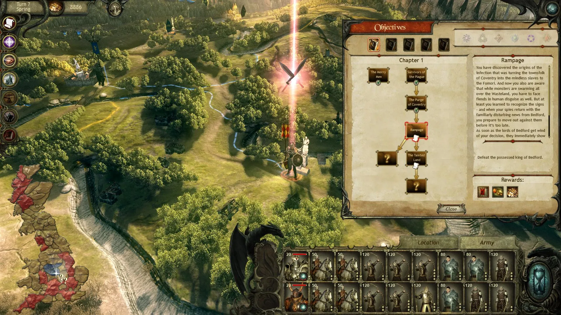 Captura King Arthur II Vista Tactica De Un Mapa Verde Con Caminos Y Menu Lateral