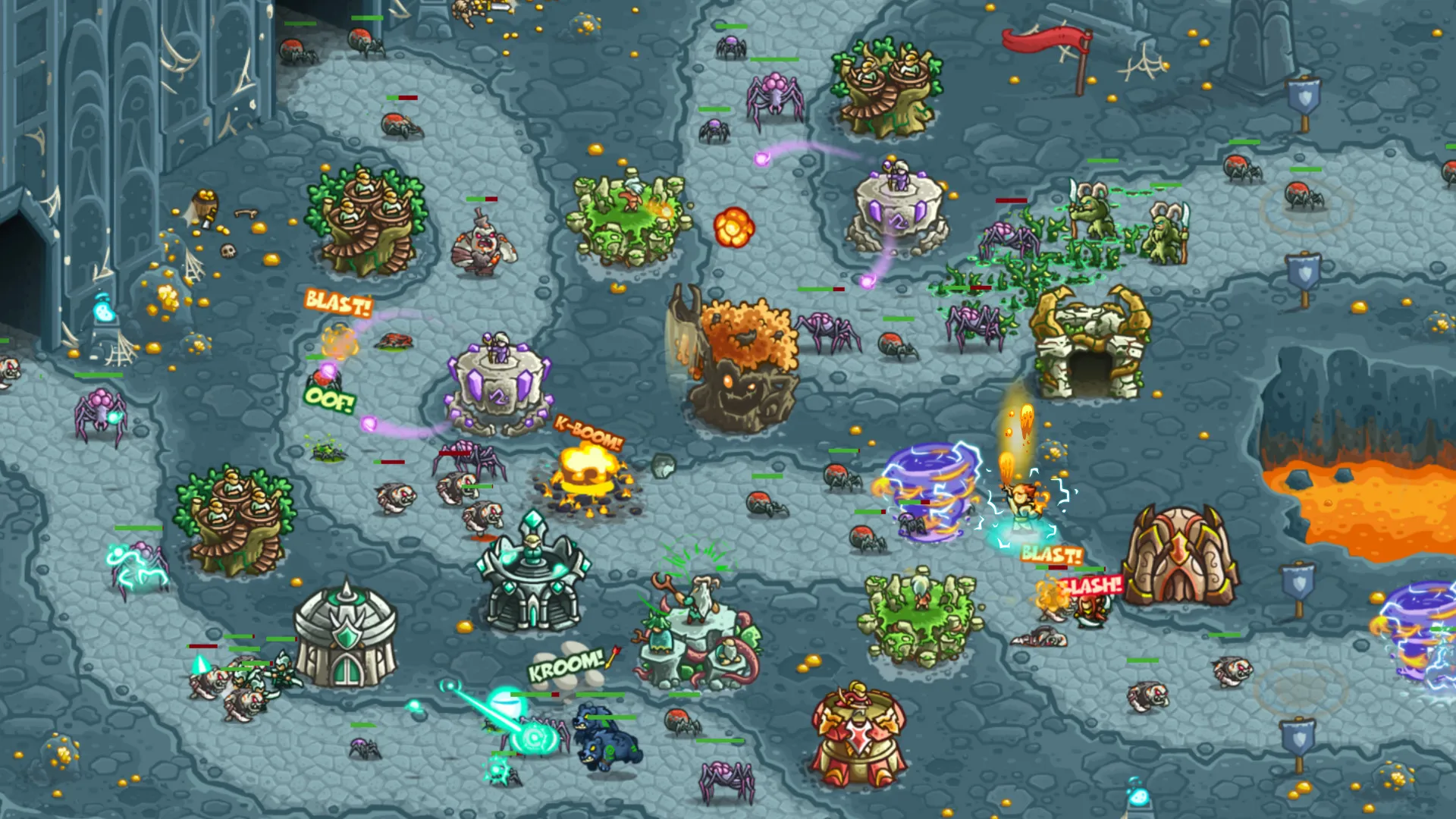 Captura Kingdom Rush Alliance – Cueva Subterranea Llena De Torres Enemigos Y Lava