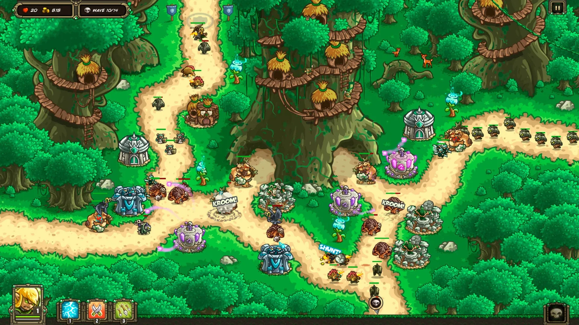 Captura Kingdom Rush Origins – Zona Selvatica Con Caminos Y Torres De Defensa