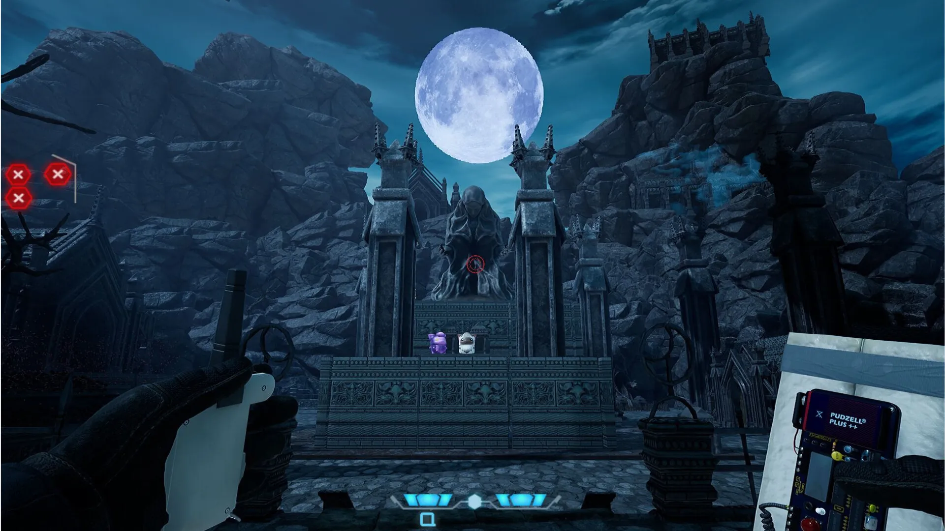 Captura Kitty Collapse – Vista Nocturna De Castillo Con Luna Llena Y Interfaz En Pantalla