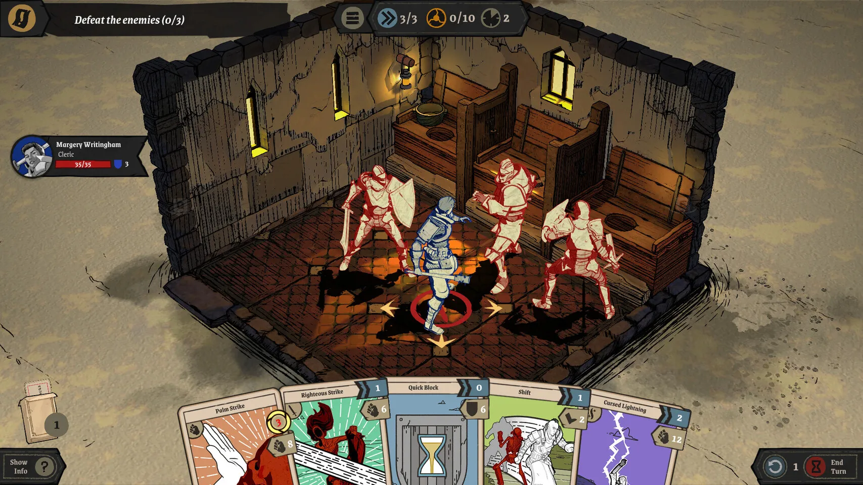 Captura Knights In Tight Spaces – Combate En Tablero Tactico Con Cartas Visibles