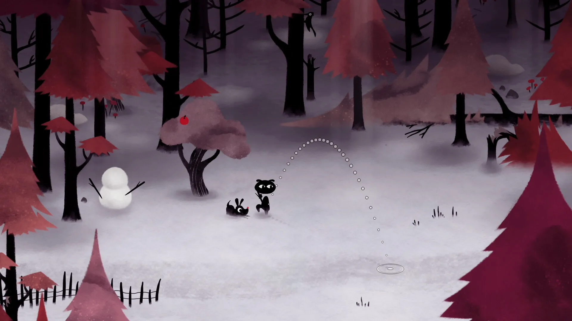 Captura Koira Dos Personajes Avanzan En Un Bosque Con Arboles Rojos Y Ambiente Nevado