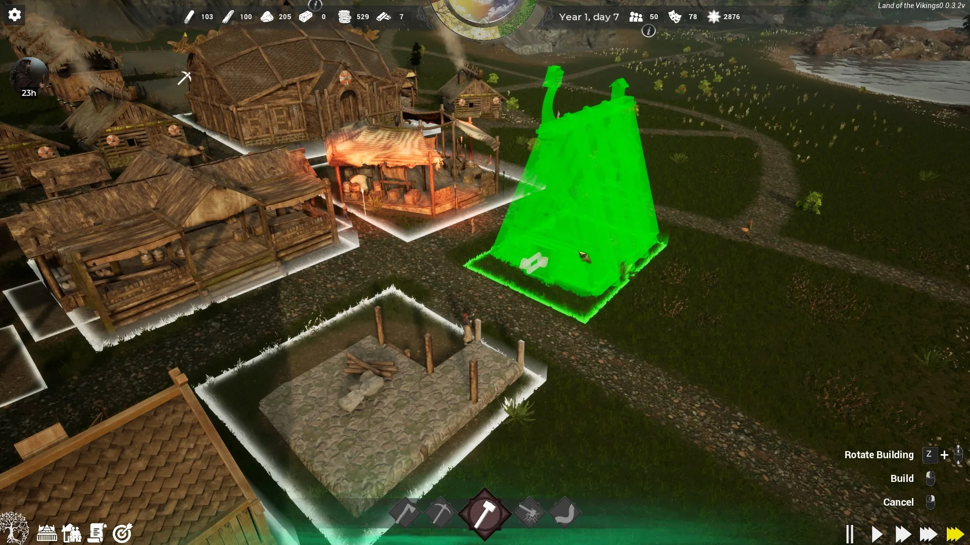Captura Land Of The Vikings Construccion De Edificio Resaltado En Color Verde Fosforescente