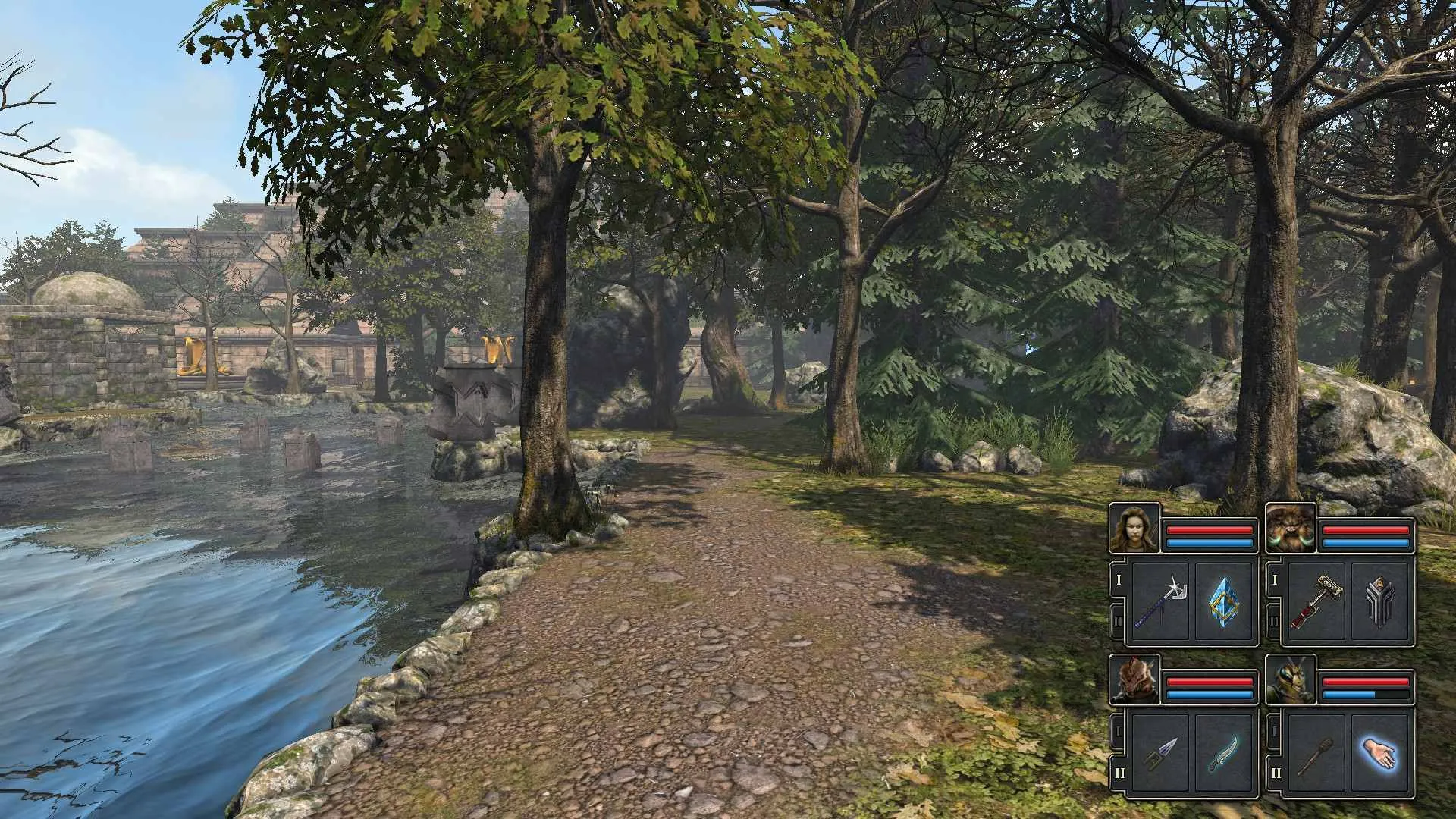 Captura Legend Of Grimrock II – Camino Junto Al Rio Con La Interfaz Del Juego Visible
