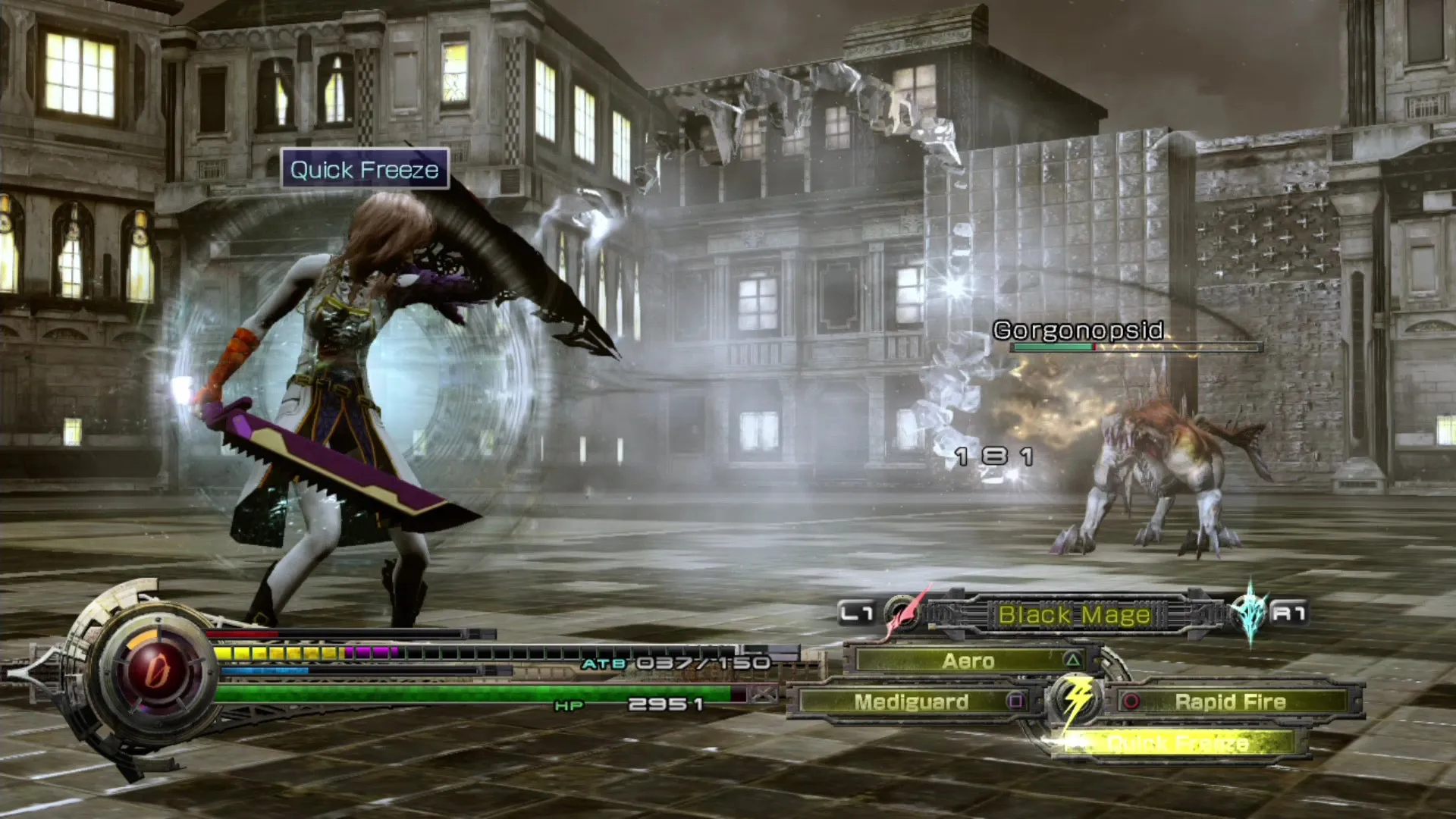 Captura Lightning Returns Final Fantasy XIII Combate En Ciudad Con Dos Personajes Luchando Bajo Efectos De Hielo