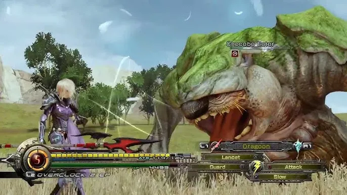 Captura Lightning Returns Final Fantasy XIII Personaje Frente A Criatura Gigante En Un Bosque Claro