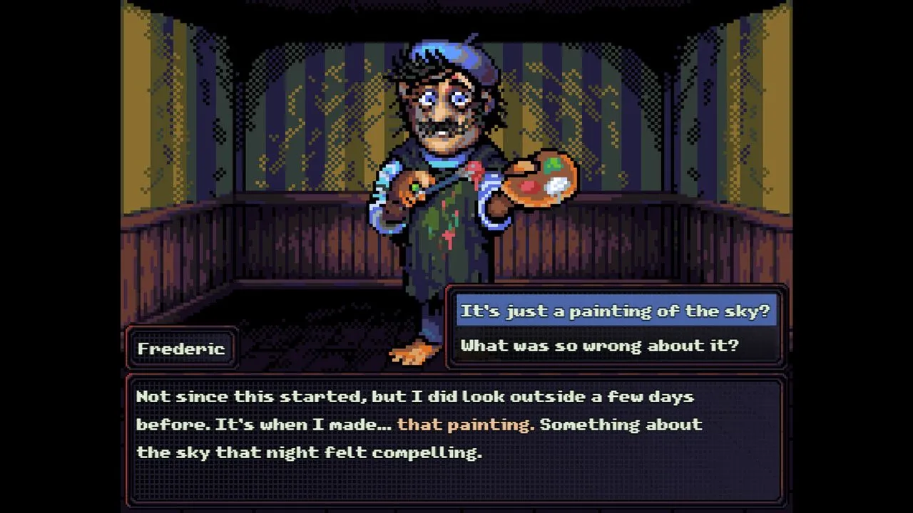 Captura Look Outside – Pantalla De Dialogo Con Personaje Caricaturesco Sobre Fondo De Escenario