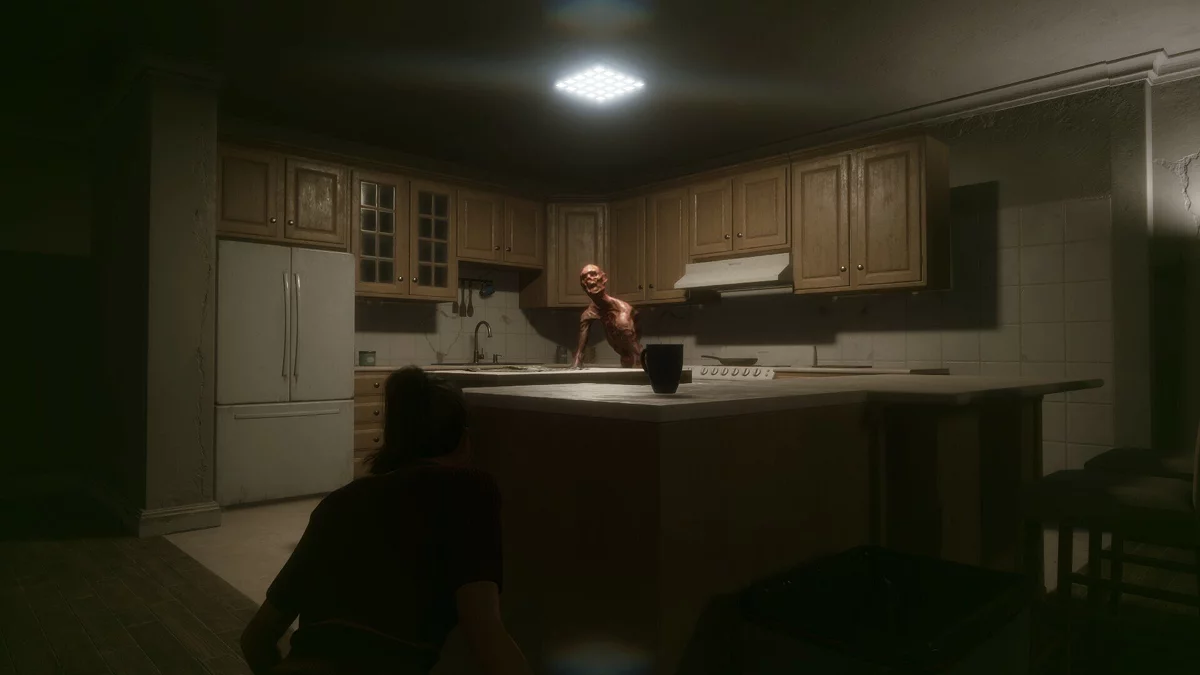 Captura Lurking Una Figura En Silla De Ruedas En Una Cocina Oscura Bajo Luz Tenue