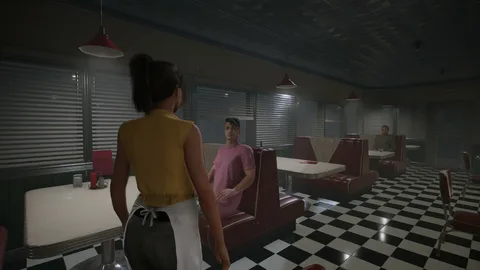 Captura Lurking Vista Trasera De Una Mujer En Un Restaurante Estilo Anos 50 Con Iluminacion Tenue