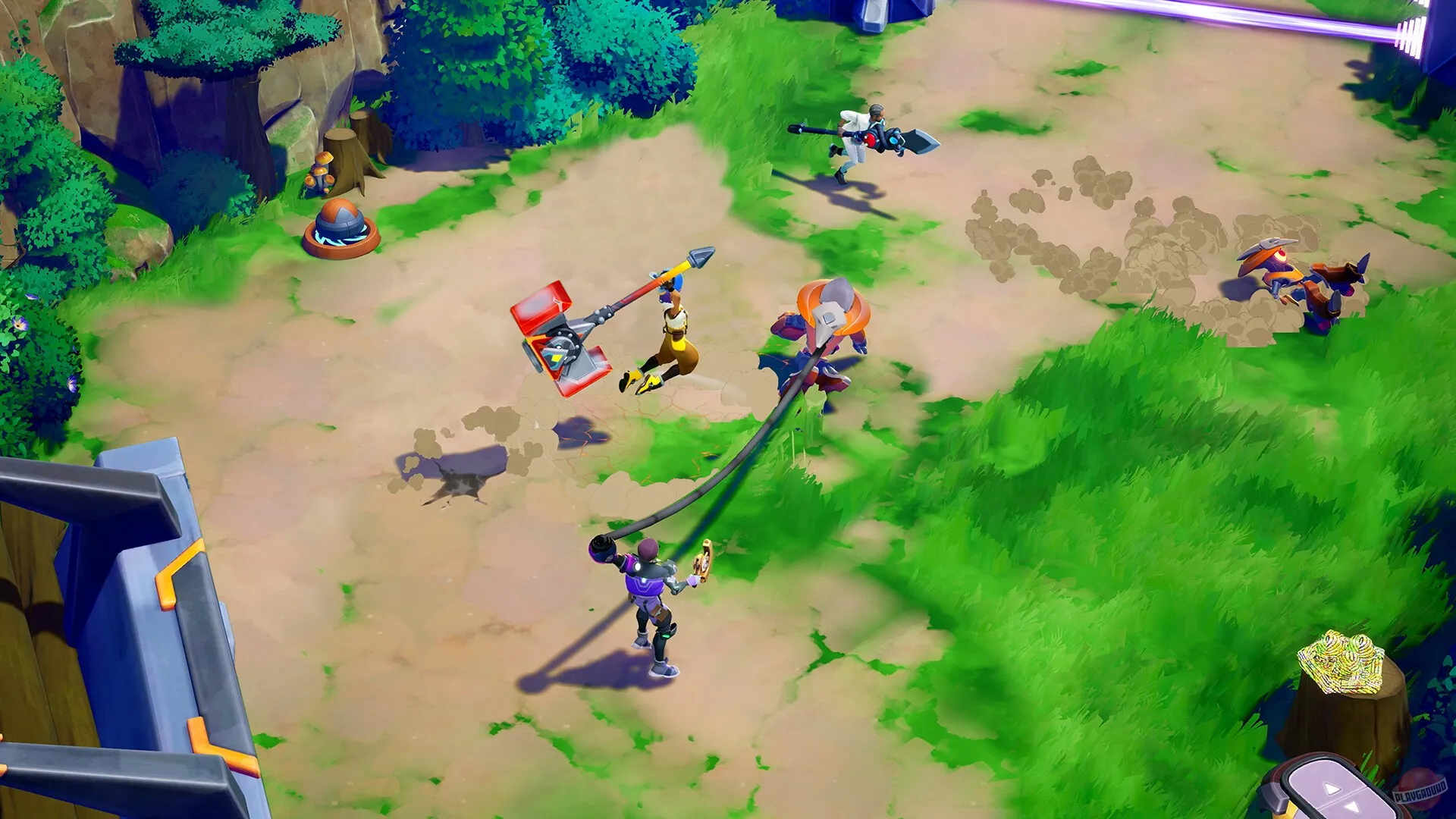 Captura Lynked Game Spark – Combate Con Rayos Verdes En Una Zona Boscosa