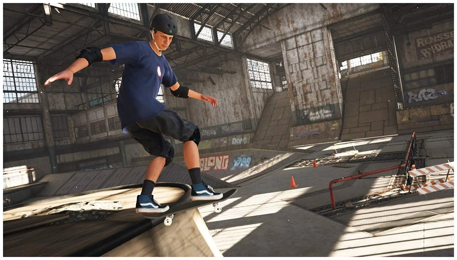 Captura Mad Skater – Patinador Azul Realiza Truco En Interior Industrial Iluminado