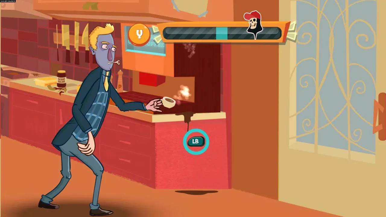 Captura Manual Samuel Escena Comica Sirviendo Cafe Con Mecanicas Torpes Y Barra De Equilibrio