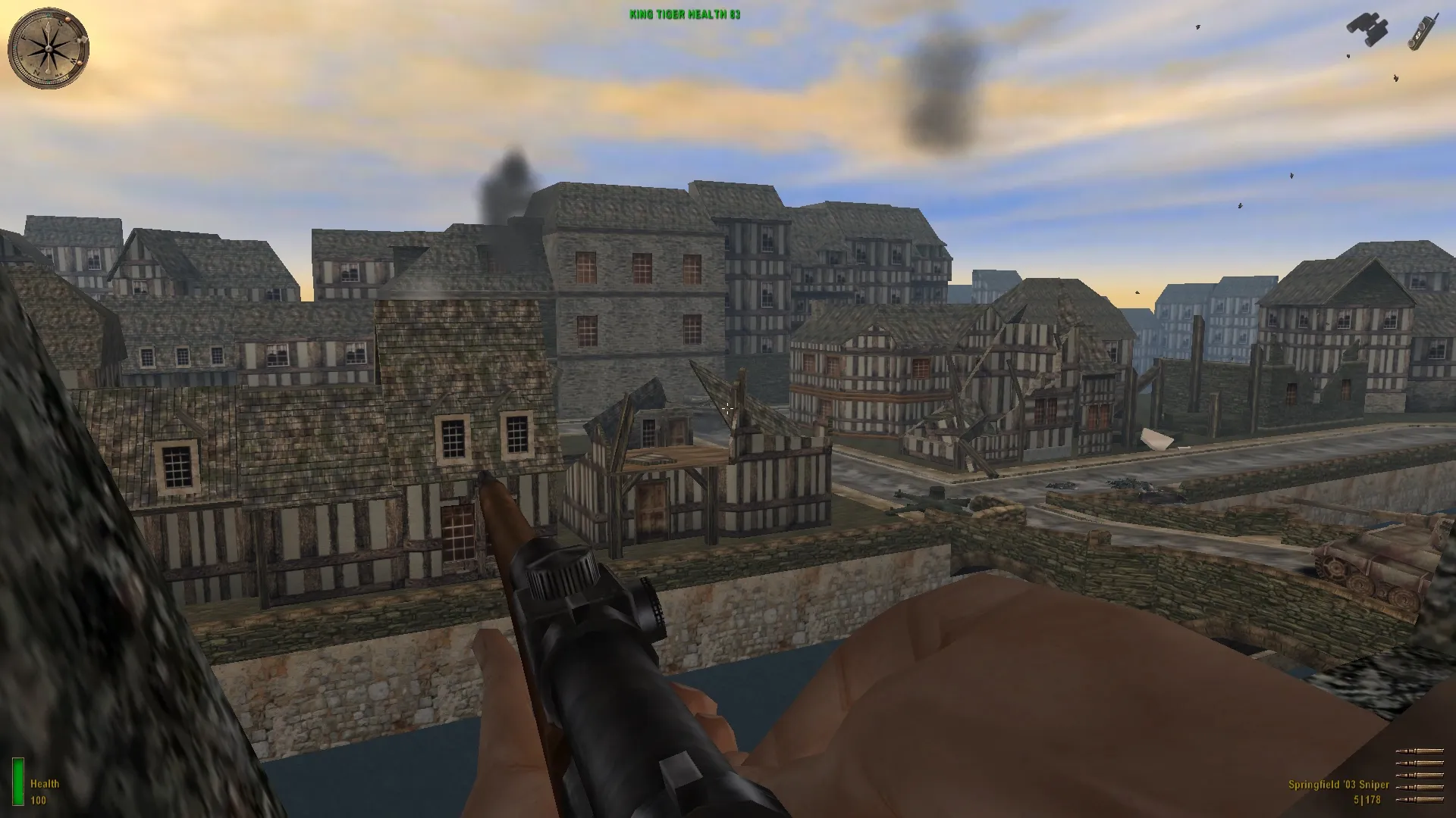 Captura Medal Of Honor Allied Assault War Chest Perspectiva En Primera Persona Apuntando Desde Una Colina A La Ciudad