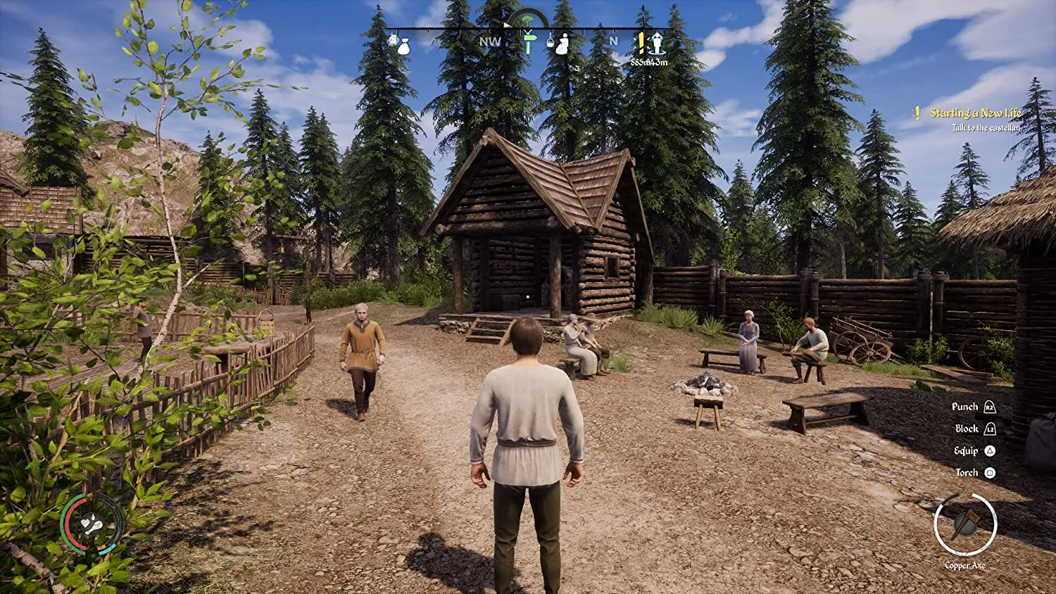 Captura Medieval Dynasty – Escena De Caminata Por Una Aldea Con Arboles Altos Y Cabanas