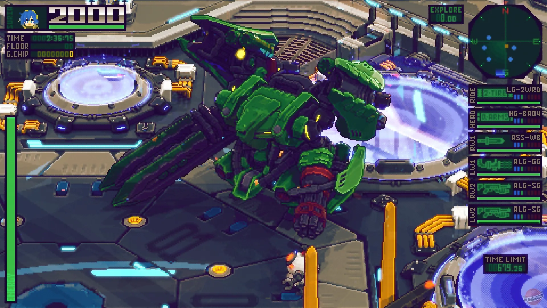 Captura Metal Bringer – Robot Verde Con Canones Avanzando En Una Base Tecnologica
