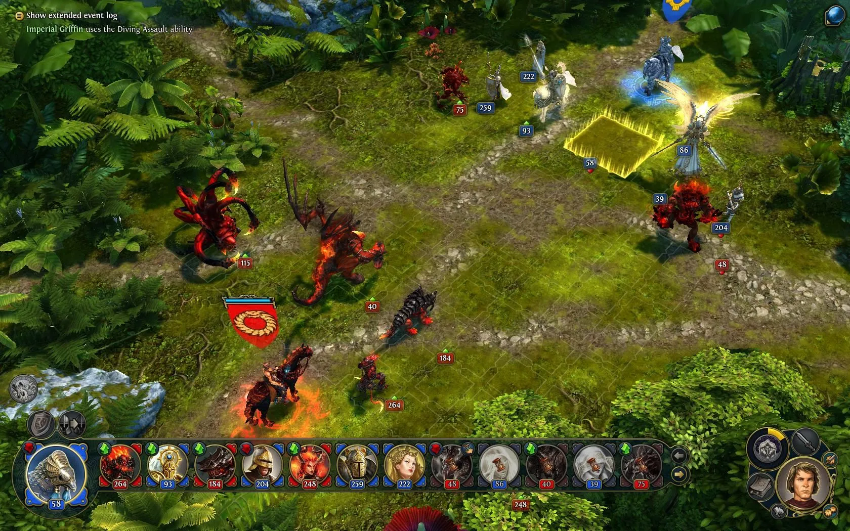 Captura Might Magic Heroes VI Combate En Zona Boscosa Con Interfaz Tactica Visible 1